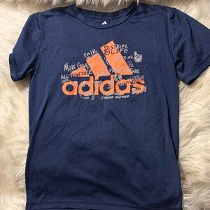Adidas Kids Tee in Navy with Vibrant Orange Accents